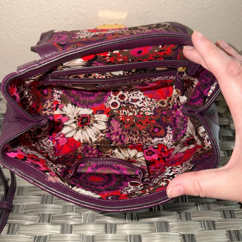 Vera Bradley Stella Quilted Leather Top Handle Satchel Crossbody Bag in Plum - Picture 3 of 12